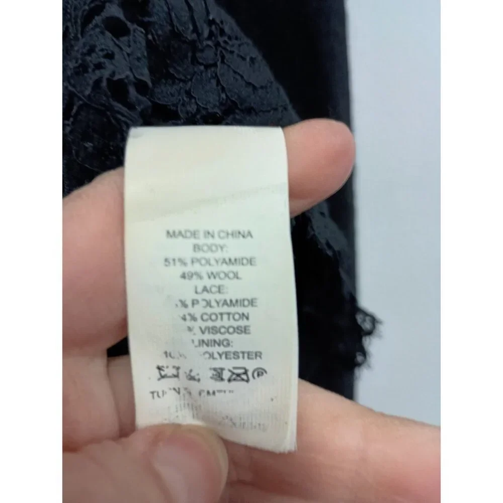 Kate Spade Broome Street Sweater Womens Medium‎ Black Wool Blend Lace Hem